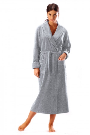  Bielizna nocna: szlafrok damski długi ciepły, wiązany w pasie z kieszeniami, szary, rozmiar XL 