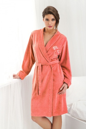  Bielizna nocna: szlafrok damski krótki z bawełny frotte pomarańczowy rozmiar XL 